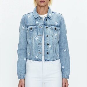 Pistola denim Jean jacket with white stars embroidered, size medium